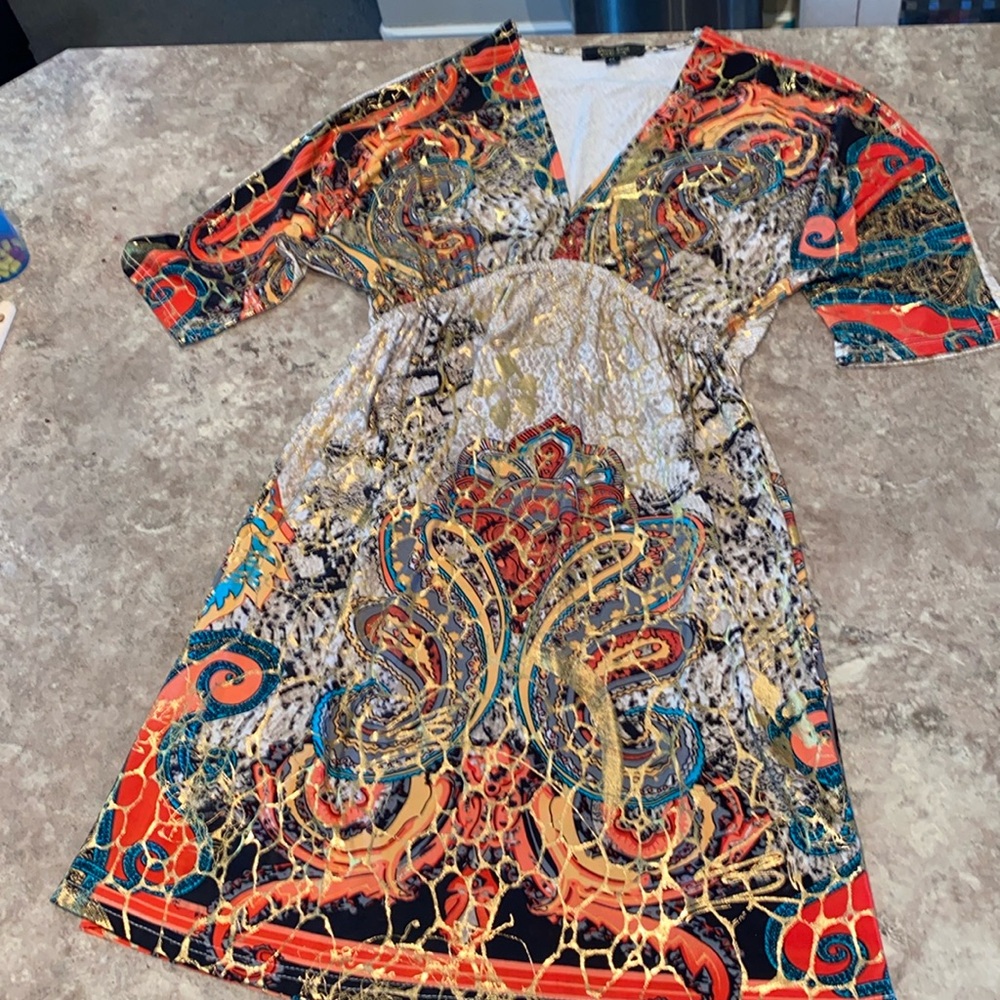 Ocean Blue, Beautiful beachy dress with gold accents M